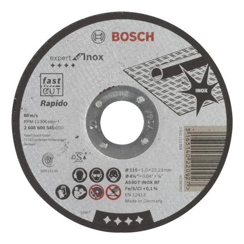 Bosch Professional 1x Trennscheibe Gerade Expert for Inox - Rapido (AS 60 T INOX BF, Ø 115 mm, 1.0 mm, Zubehör Winkelschleifer) (Packung mit 10) von Bosch