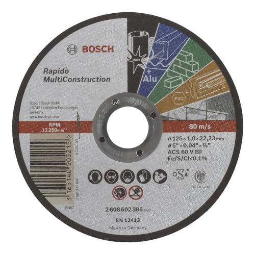 Bosch Professional 1x Trennscheibe Gerade Rapido Multi Construction (für Stein, Kunststoff, Metall, ACS 60 V BF, Ø 125 mm, 1.0 mm, Zubehör Winkelschleifer) (Packung mit 10) von Bosch
