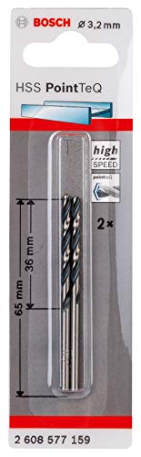 Bosch Professional 2 Stück HSS Spiralbohrer PointTeQ (für Metall, 3,2 x 36 x 65 mm, Zubehör Bohrschrauber) von Bosch