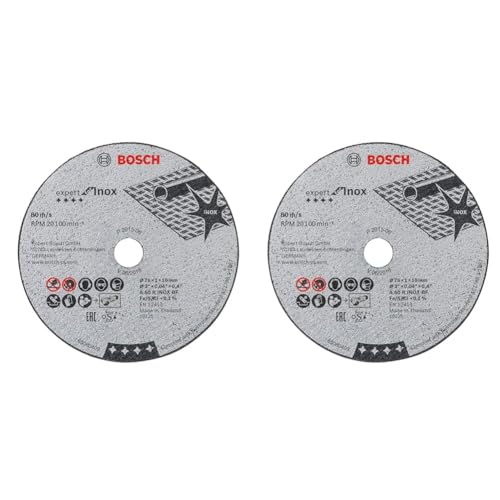 Bosch Professional 5 Stück Trennscheibe Expert for Inox (für Edelstahl, 76 x 10 x 1 mm, Zubehör Winkelschleifer) Grau, Packung mit 2 von Bosch