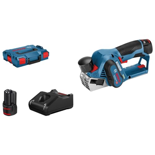 Bosch Professional 12V System Akku Hobel GHO 12V-20 (max. Hobelbreite: 56 mm, inkl. 2x 3.0Ah Akku, Ladegerät, 2x Hobelmesser, L-BOXX) von Bosch Professional