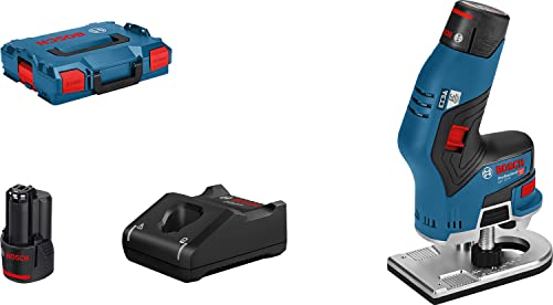 Bosch Professional 12V System Akku Kantenfräse GKF 12V-8 (inkl. 2x 3.0Ah Akku, Schnellladegerät GBA 12V-40, Spannzange 8 mm, Maulschlüssel 17 mm, in L-BOXX) von Bosch Professional
