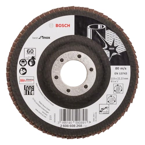 Bosch Professional Faecherschleifscheibe X581 Best for Inox 115mm Korn 60, 1 Stk., Schwarz (Packung mit 10) von Bosch