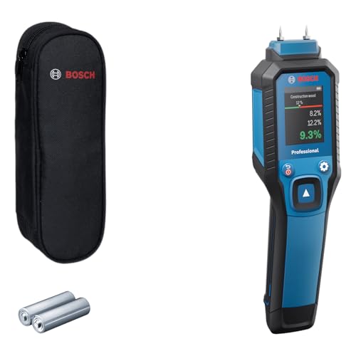 Bosch Professional Pin-Feuchtemessgerät GMP 1-13 (misst 37 Holzarten und 10 Baustoffe, Schutzklasse IP 65, kontrastreiches LCD-Display, 2x AA-Batterie, Tasche) von Bosch