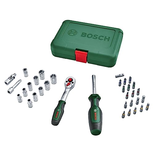 Bosch Home and Garden Ratschen / ¼"Steckschlüsselsatz-Set, 34-teilig (hochwertiger und vielseitiger, für zahlreiche Heimwerkeraufgaben; ergonomischer Griff mit Softgrip; magnetische Bit-Aufnahme) von Bosch Home and Garden