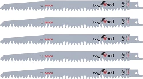 Bosch Accessories Bosch Professional 5x Säbelsägeblatt S 1531 L (für Brennholz, Grünholz, Weichholz, 240mm, HCS, S-Schaft, Zubehör für Säbelsägen) von Bosch Professional
