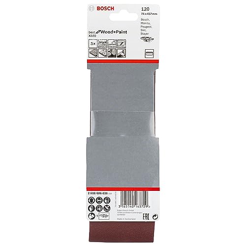 Bosch Professional Pro Schleifband für Bandschleifer Holz und Farbe Best for Wood and Paint (3 Stück, Körnung 120, X440) 2608606036 75 x 457mm von Bosch Professional