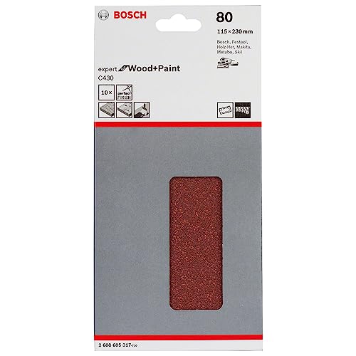 Bosch Accessories Bosch Professional Schleifblatt für Schwingschleifer Holz und Farbe Expert for Wood and Paint (10 Stück, Körnung 80, C430) von Bosch Accessories