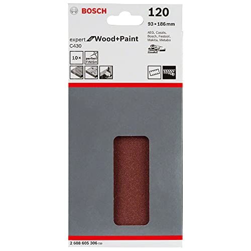 Bosch Accessories Bosch Professional Schleifblatt Expert (für Wood und Paint Holz und Farbe, Schwingschleifer, 10 Stück, Körnung 120, C430) von Bosch Accessories