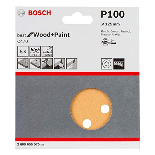 Bosch Accessories Professional 5 Stück Schleifblatt C470 Best for Wood+Paint (Holz und Farbe, Ø 125 mm, Korn 100) von Bosch Accessories