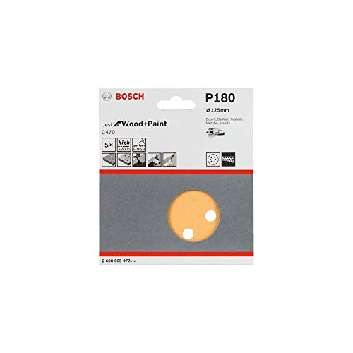 Bosch Professional 5 Stück Schleifblatt C470 Best for Wood+Paint (Holz und Farbe, Ø 125 mm, Korn 180) von Bosch Accessories