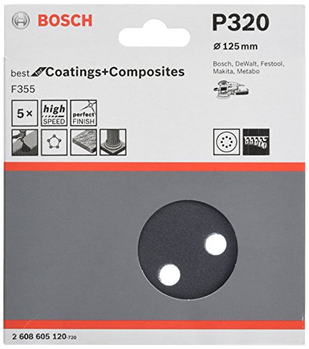 Bosch Accessories Bosch Professional Schleifblatt für Exzenterschleifer Lack und Kunststoff (5 Stück, Ø 125 mm, Körnung 320, F355) von Bosch Accessories
