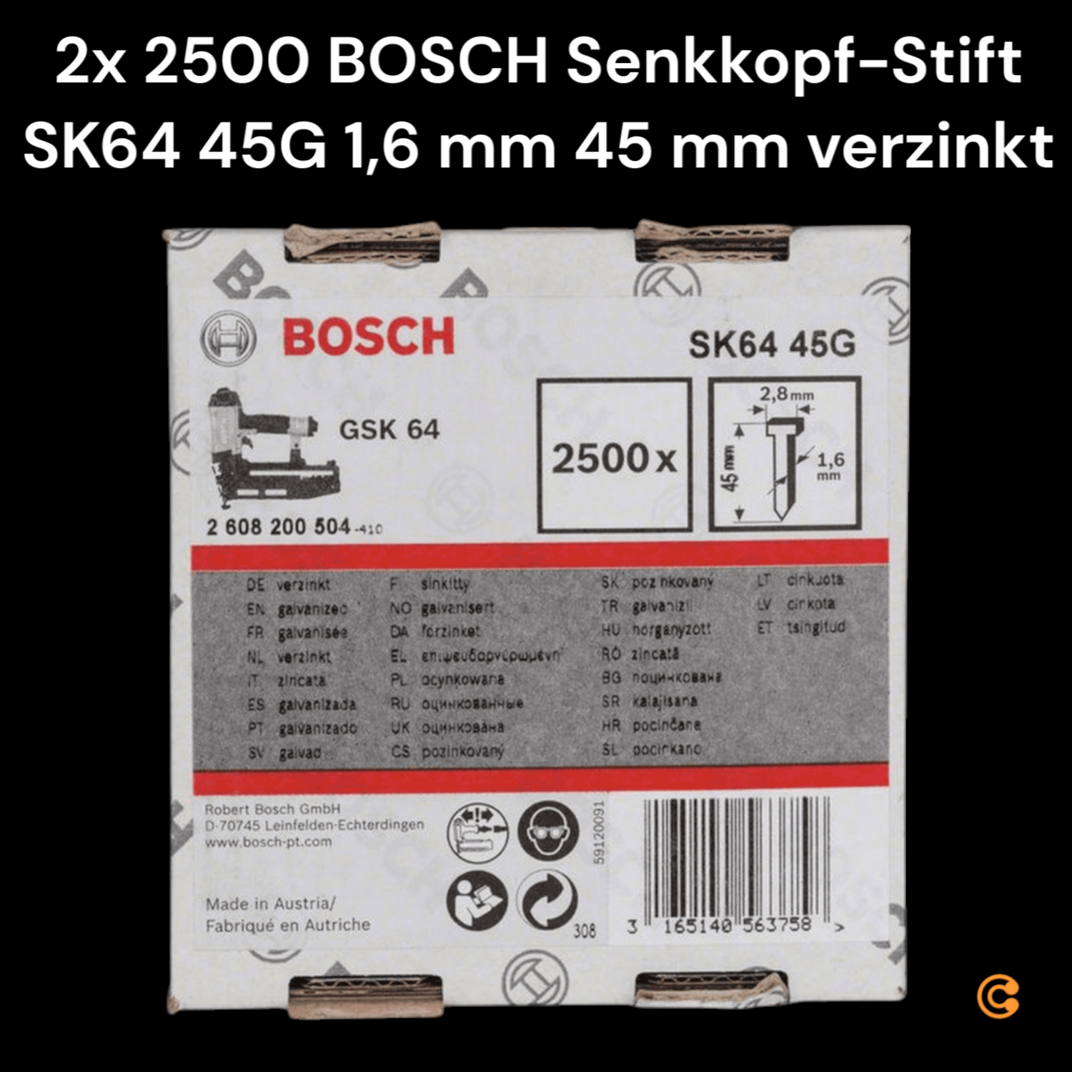Bosch Senkkopf Stift Nagel Sk64 45 G 1 6 Mm 45 Mm 5000er B-Ware von Bosch