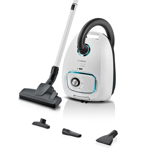 Bosch Staubsauger mit Beutel Serie 4 ProHygienic BGD41HYG, ideal für Allergiker, Hygiene-Filter, 10 Jahre Motorgarantie, integriertes Zubehör, Matratzendüse, langes Kabel, Made in Germany, 600 W, weiß von Bosch Hausgeräte