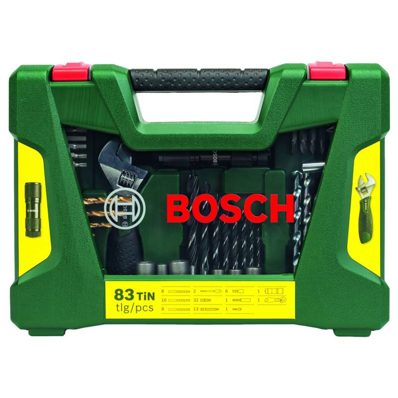 Bosch TiN-Bohrer- und Bit-Set 'V-Line' mit LED-Taschenlampe und Rollgabelschlüssel, 83-teilig von Bosch