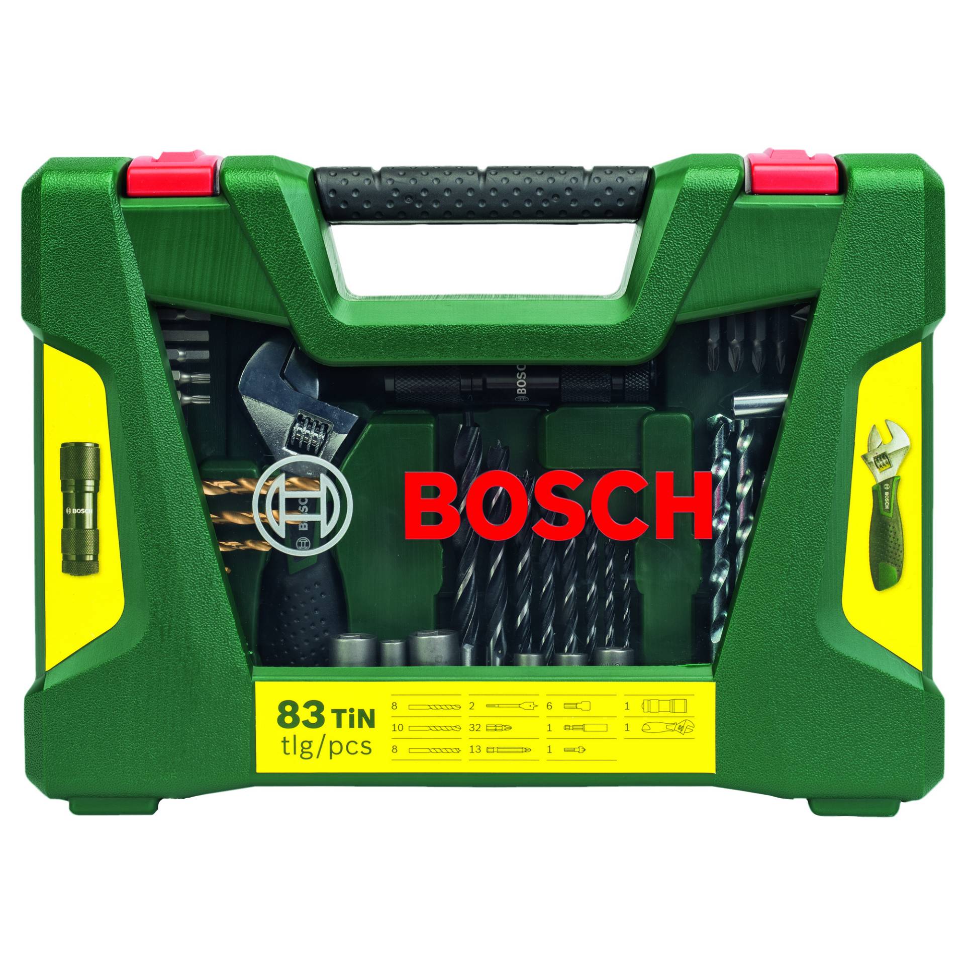 Bosch TiN-Bohrer- und Bit-Set 'V-Line' mit LED-Taschenlampe und Rollgabelschlüssel, 83-teilig Bosch TiN-Bohrer- und Bit-Set 'V-Line' mit LED-Taschenlampe und Rollgabelschlüssel, 83-teilig von Bosch