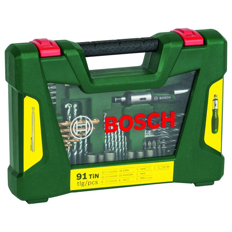 Bosch TiN-Bohrer- und Bit-Set 'V-Line' mit Ratschen-Schraubendreher und Magnetstab, 91-teilig von Bosch