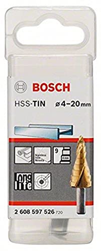 Bosch Professional Stufenbohrer HSS-TiN mit 3-Flächen-Schaft (Ø 4-20 mm, 9 Stufen) von Bosch Accessories