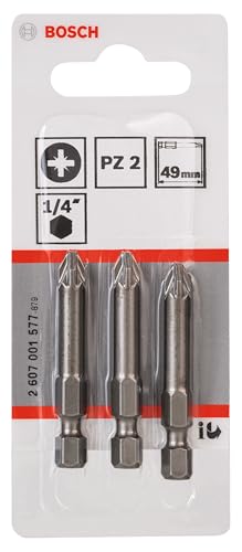 Bosch Professional Bit Extra-Hart für Pozidriv-Kreuzschlitzschrauben (PZ2, Länge: 49 mm, 3 Stück), 2607001577 Bosch Professional Bit Extra-Hart für Pozidriv-Kreuzschlitzschrauben (PZ2, Länge: 49 mm, 3 Stück), 2607001577 von Bosch