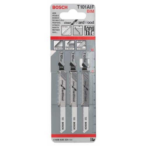 Bosch Professional 3 x Stichsägeblatt T 101 AIF Clean for Hard Wood (für hartes Holz, gerader Schnitt, Zubehör Stichsäge) von Bosch Professional