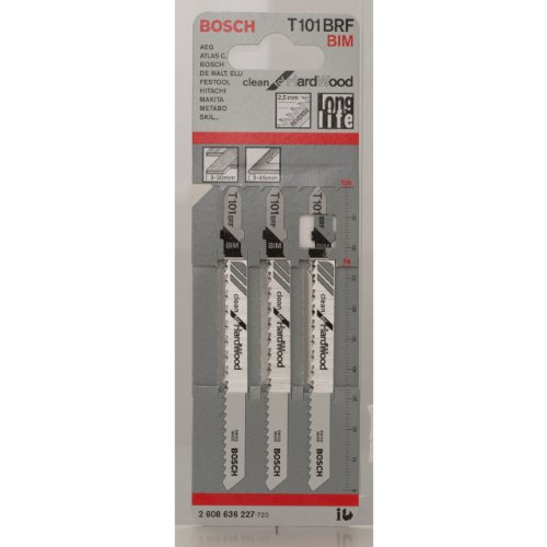 Bosch 3x Stichsägeblatt T 101 BRF Clean for Hard Wood (für hartes Holz, gerader Schnitt, Professional Zubehör Stichsäge) von Bosch
