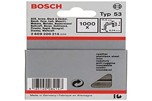 Bosch Accessories Professional 1000x Feindrahtklammer Typ 53 Rostfrei (Textilien/Gewebe, Karton, 11.4 x 0.74 x 6 mm, Zubehör Tacker) von Bosch