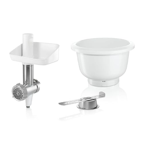 Bosch Zubehör-Set BakingSensation MUZ5BS1, Fleischwolf, Kunststoffschüssel, Spritzgebäck-Vorsatz, Edelstahl Loch-Scheibe, 4 Gebäckvarianten, passend für Serie 4 von Bosch Hausgeräte