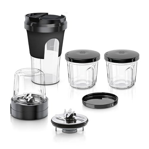 Bosch Zubehör-Set TastyMoments MUZ45XTM1, 5-in-1 Multi-Zerkleinerer-Set (Mixen, Mahlen, Hacken, Aufbewahren, ToGo-Lösung), für MaxxiMUM, Serie 4, Serie 2, MUM4 von Bosch Hausgeräte