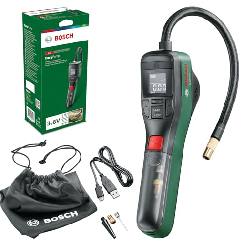 Bosch elektrische Fahrradpumpe/Luftpumpe/Mini Kompressor EasyPump (3,0 Ah Akku, 3,6 Volt, Autostop-Funktion, 150 PSI, 10,3 bar, LED, über USB-C® wiederaufladbar, im Karton) von Bosch