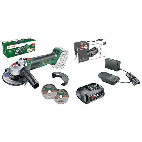 Bosch kompakter Akku-Winkelschleifer UniversalGrind 18V-75 (18 Volt System; 115mm/125mm Schleifscheibendurchmesser; Ohne Akku) – Amazon Edition + Bosch 18V Akku und Ladegerät 2.5Ah (18V Starter Set) von Bosch
