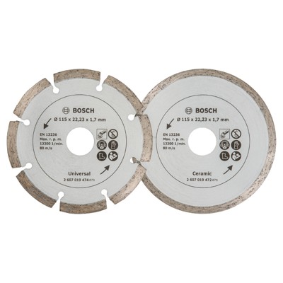 Diamanttrennscheibe für Fliesen und Baumaterial, Durchmesser: 115mm, 2er-Pack von Bosch