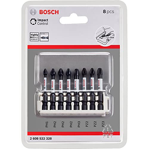 Bosch Accessories Bosch Professional 8tlg. Schrauber Bit Set (Impact Control, PZ/PH Bits - Länge: 50mm, Universalhalter, Pick and Click, Zubehör Schlagschrauber Bohrschrauber) von Bosch Accessories