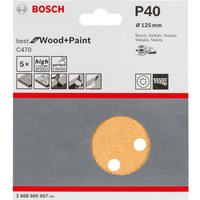 Schleifblatt C470 für Exzenterschleifer, 125 mm, 40, 8 Löcher, Klett, 5er-Pack von Bosch