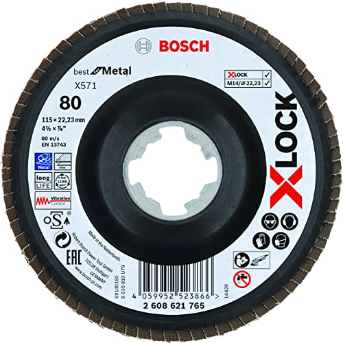Bosch Professional 1x Fächerschleifscheibe X571 Best for Metal X-LOCK (für Metall, Ø 115 mm, P 80, gewinkelte Ausführung, Zubehör Winkelschleifer) von Bosch Accessories