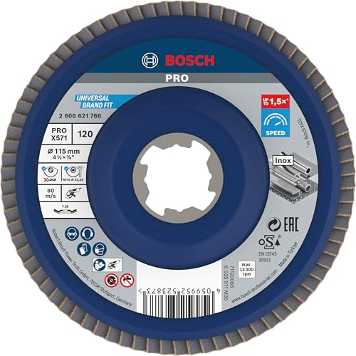 Bosch Professional 1x Fächerschleifscheibe X571 Best for Metal X-LOCK (für Metall, Ø 115 mm, P 120, gewinkelte Ausführung, Zubehör Winkelschleifer) von Bosch Accessories