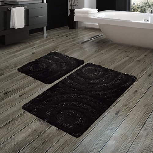 Bosdela Badezimmerteppiche 60x100 cm + 50x60 cm WiBOS It (2er-Set) (Badezimmerteppiche Wave Black (2er-Set), 60x100 cm + 50x60 cm) von Bosdela