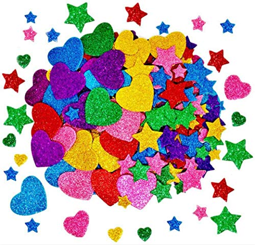Bosdontek 300 Stück Glitter Schaumstoff Sticker Selbstklebendes Stern-Miniherz-dekorativer Aufkleber für Wand-DIY Fertigkeit-Verzierung Satz (Mix Glitter) von Bosdontek