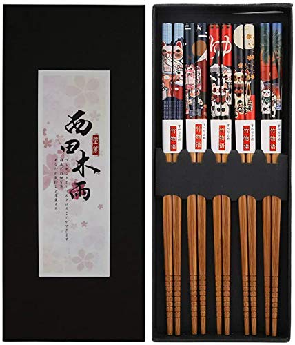 Bosdontek Japanische EssstäBchen 5 Pairs EssstäBchen Wiederverwendbare Natürliche EssstäBchen Waschbar Chopsticks EssstäBchen Geschirr Set Mit Luxuriöse Schwarz Box von Bosdontek