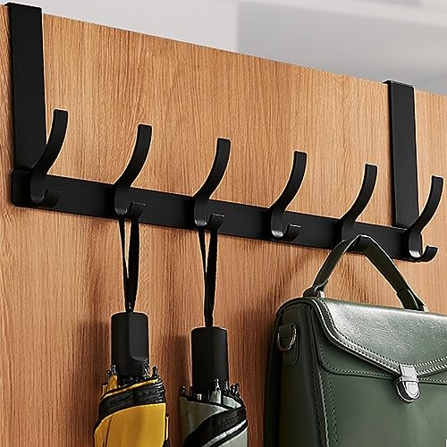 Bosdontek Türgarderobe zum Einhängen mit 6 Haken, Moderne Türhaken zum Einhängen Ohne Bohren, Praktisch Kleiderhaken Tür Handtuchhalter Tür Bad Türhänger, Türhakenleiste zum Einhängen (Matt Schwarz) von Bosdontek