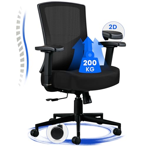 Bosmiller Bürostuhl 200KG Ergonomischer Schreibtischstuhl XXL Drehstuhl mit Verstellbare Armlehne Chefsessel Mesh Office Chair Schwarz von Bosmiller