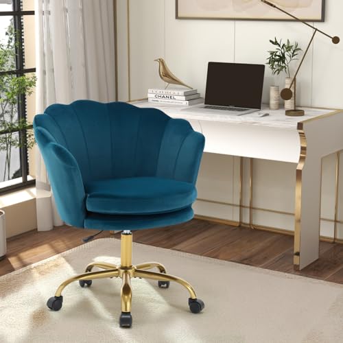 Bosmiller Bürostuhl Ergonomisch，Schreibtischstuhl 150kg aus Samt für Homeoffice，Verstellbarer Drehstuhl，moderner und doppelter Polsterung Schminktisch Stuhl für Schlafzimmer/Büro von Bosmiller