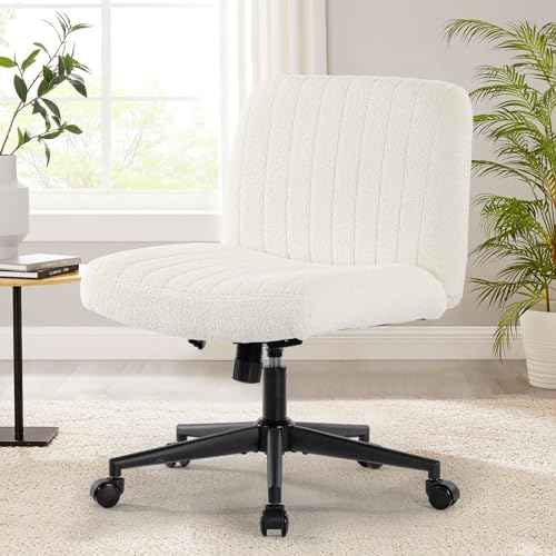 Bosmiller Bürostuhl Ohne Armlehnen Höhenverstellbar Schreibtischstuhl mit Rollen Armless Office Chair Schminktisch Stuhl Drehstuhl 150KG mit Extra großes Kissen Stoff，Lambs mit Rädern von Bosmiller