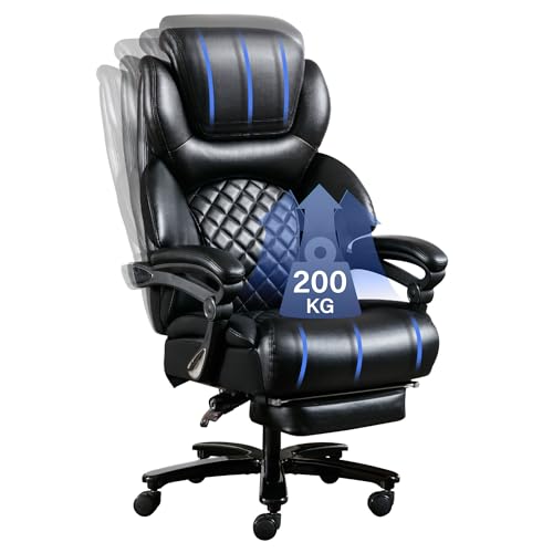 Bosmiller Chefsessel Bürostuhl 200KG, Ergonomischer Schreibtischstuhl mit Hochklappbaren Armlehnen, PU Leder, Hoher Rückenlehne & Rollen – Ideal für Homeoffice und Büro (Schwarz) von Bosmiller