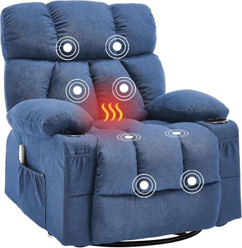 Bosmiller Relaxsessel Elektrisch Massagesessel mit Heizung Für Erwachsene， Fernsehsessel Relaxstuhl mit Liegefunktion,Aus Stoff TV-Sessel mit 360°-Drehung für Wohnzimmer,Blau von Bosmiller