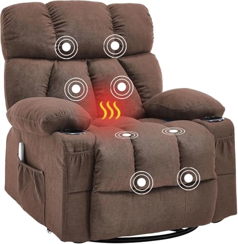 Bosmiller Relaxsessel Elektrisch Massagesessel mit Heizung Für Erwachsene， Fernsehsessel Relaxstuhl mit Liegefunktion,Aus Stoff TV-Sessel mit 360°-Drehung für Wohnzimmer,Braun von Bosmiller