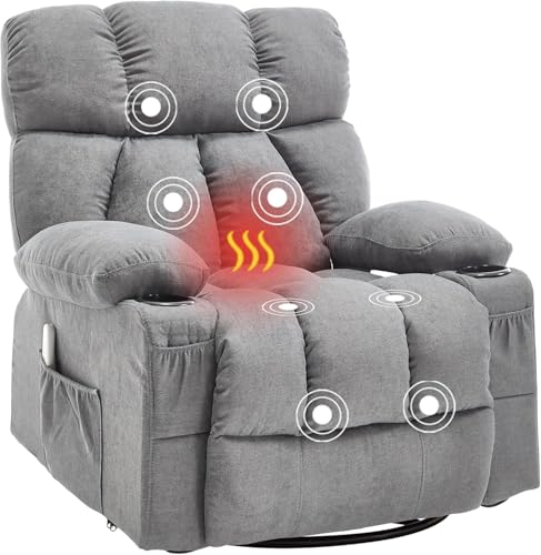Bosmiller Relaxsessel Elektrisch Massagesessel mit Heizung Für Erwachsene， Fernsehsessel Relaxstuhl mit Liegefunktion,Aus Stoff TV-Sessel mit 360°-Drehung für Wohnzimmer,Grau von Bosmiller