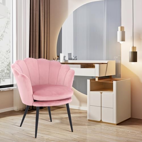 Bosmiller Schminktisch Stuhl aus Samt，Schreibtischstuhl mit Blütenblätter Rückenlehne，Bürostuhl 150 kg mit Doppelten Sitzkissen für Schlafzimmer/Esszimmer von Bosmiller