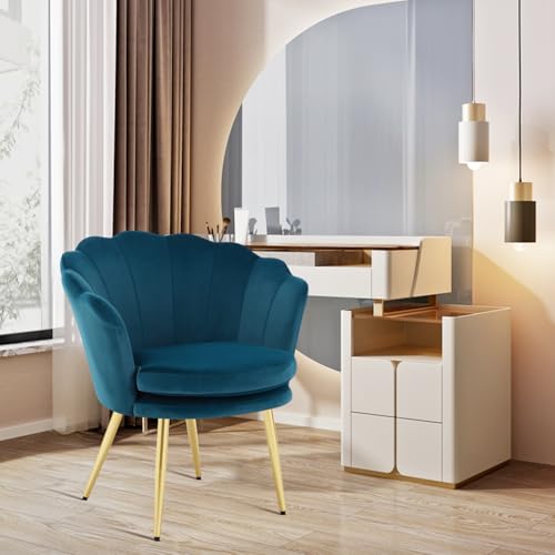 Bosmiller Schminktisch Stuhl aus Samt，Schreibtischstuhl mit Blütenblätter Rückenlehne，Bürostuhl 150 kg mit Doppelten Sitzkissen für Schlafzimmer/Esszimmer von Bosmiller