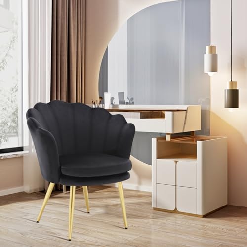 Bosmiller Schminktisch Stuhl aus Samt，Schreibtischstuhl mit Blütenblätter Rückenlehne，Bürostuhl 150 kg mit Doppelten Sitzkissen für Schlafzimmer/Esszimmer von Bosmiller