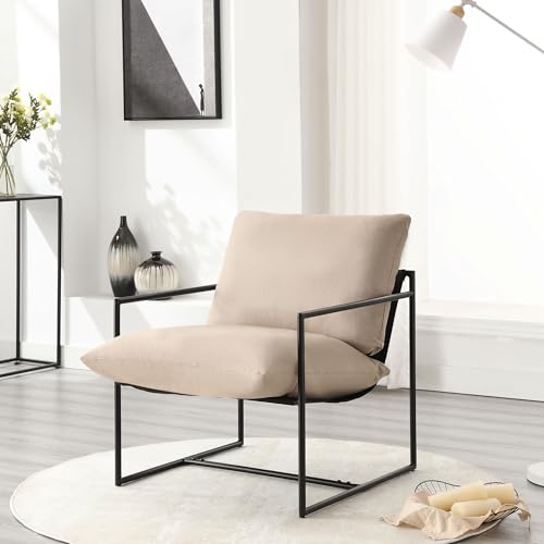 Bosmiller Sessel Wohnzimmer Einzelsofa für Schlafzimmer Modernes Design Metallrahmen Sessel mit Komfortabler weicher Memory-Schaum Doppelseitige Verwendung Kissen Abnehmbare Aufbewahrungstasche von Bosmiller